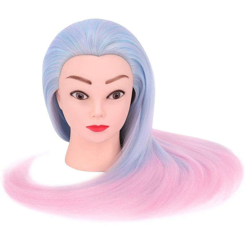 TopDirect Mannequin Head, 29'' Hair with Synthetic Manikin Head Practice Cosmetology Doll Styling Hairdressing Training Braiding Clamp Holder & Tools for Kids Girls, Blue & Pink - Image 3
